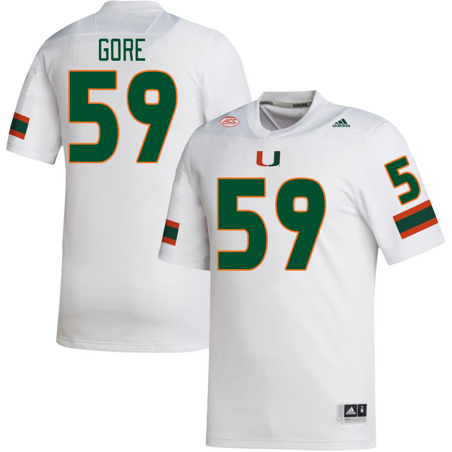 Men #59 Thomas Gore Miami Hurricanes College Football Jerseys Stitched Sale-White